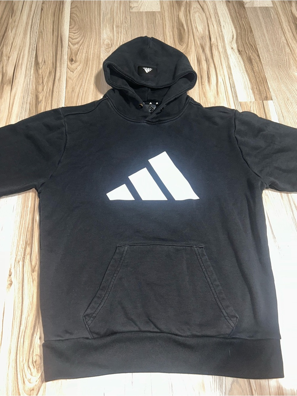 adidas Black Hoodie with White Trefoil-Inspired Logo